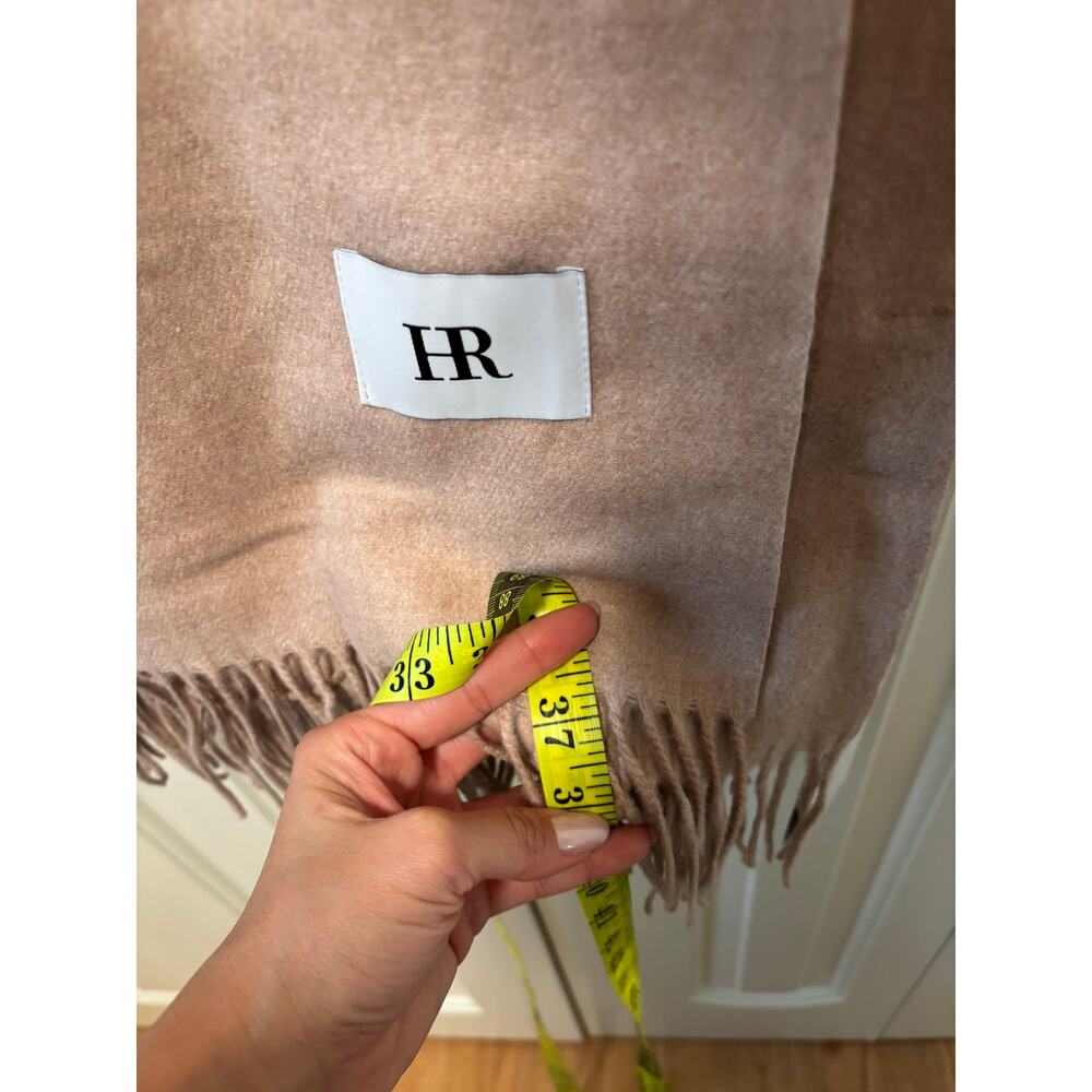 HR Helena Rubinstein Women's Taupe Wool Blend Fringe Scarf Wrap Size F - Picture 4 of 6